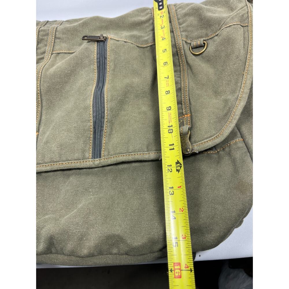 LL BEAN Bag Messenger Laptop Crossbody Paperboy Style Canvas Cotton Green VTG - Picture 14 of 16